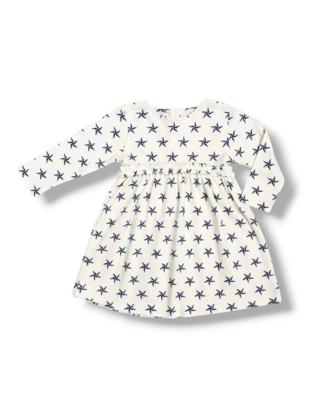 Kate Quinn Girls Dress 18–24M Organic Cotton Blue Star Print Long Sleeve Baby
